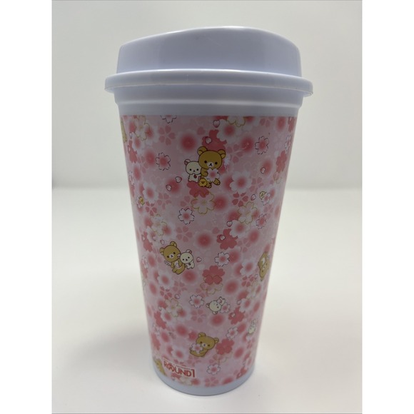 San-X Rilakkuma Round‎ 1 Plastic Tumbler Cup 16oz Pink Cute 6.25" NEW Sanrio - Picture 2 of 5